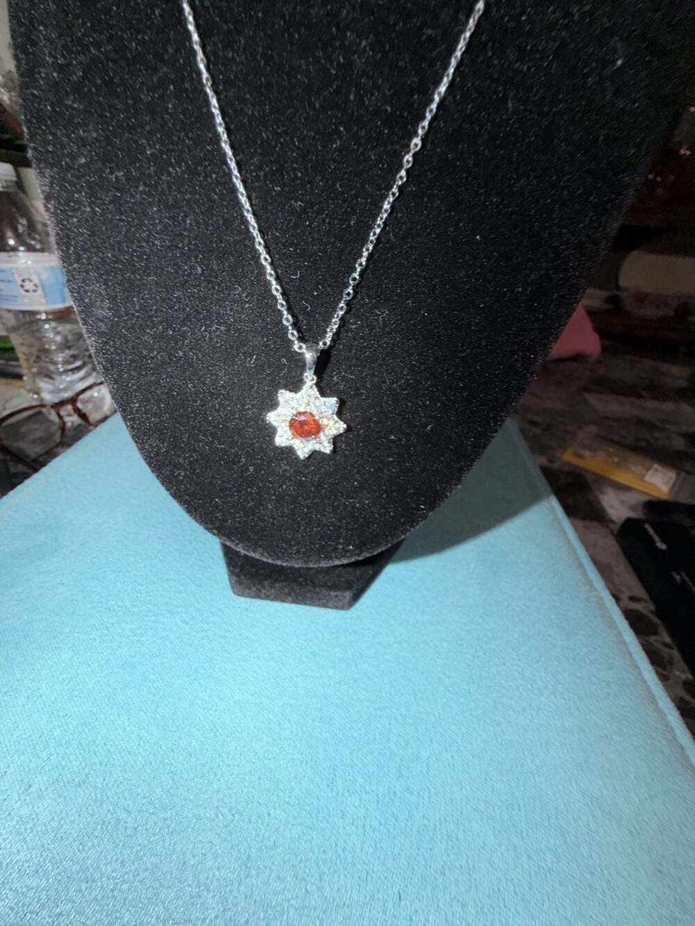 GRA Moissanite 1.0ct Watermelon Red 6.5mm Flower Cluster Pendant Necklace
